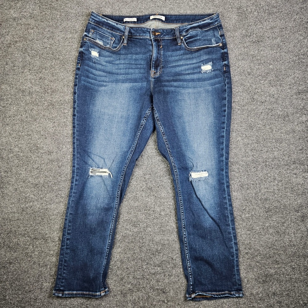 Vigoss Thompson Tomboy Jeans Women's 18 Distressed Dark Wash Stretch Denim Blue